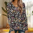 thumbnail image 2 of TFEOQRY Women's Floral Print T-Shirt V Neck Long Sleeve Color Block Pullover Casual Fall Winter Top Brown, 2 of 5