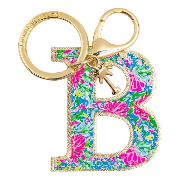 Lilly Pulitzer Leatherette Initial Keychain, Letter Bag Charm for Women, Bunny Business (B)