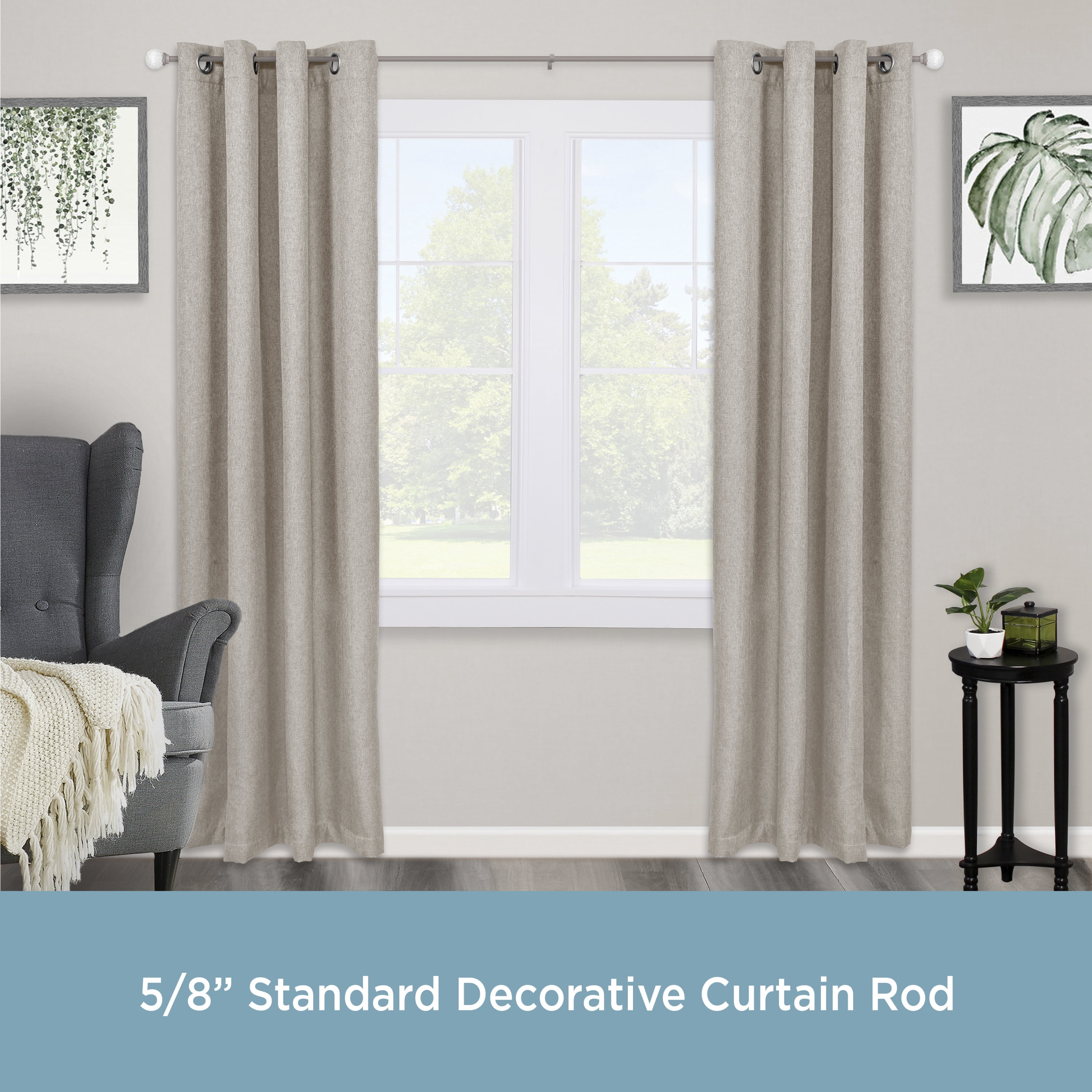 (2 pack) Kenney Walden Steel Adjustable Curtain Rod, 48-86 Inch, 5/8 Inch Diameter, Pewter Finish