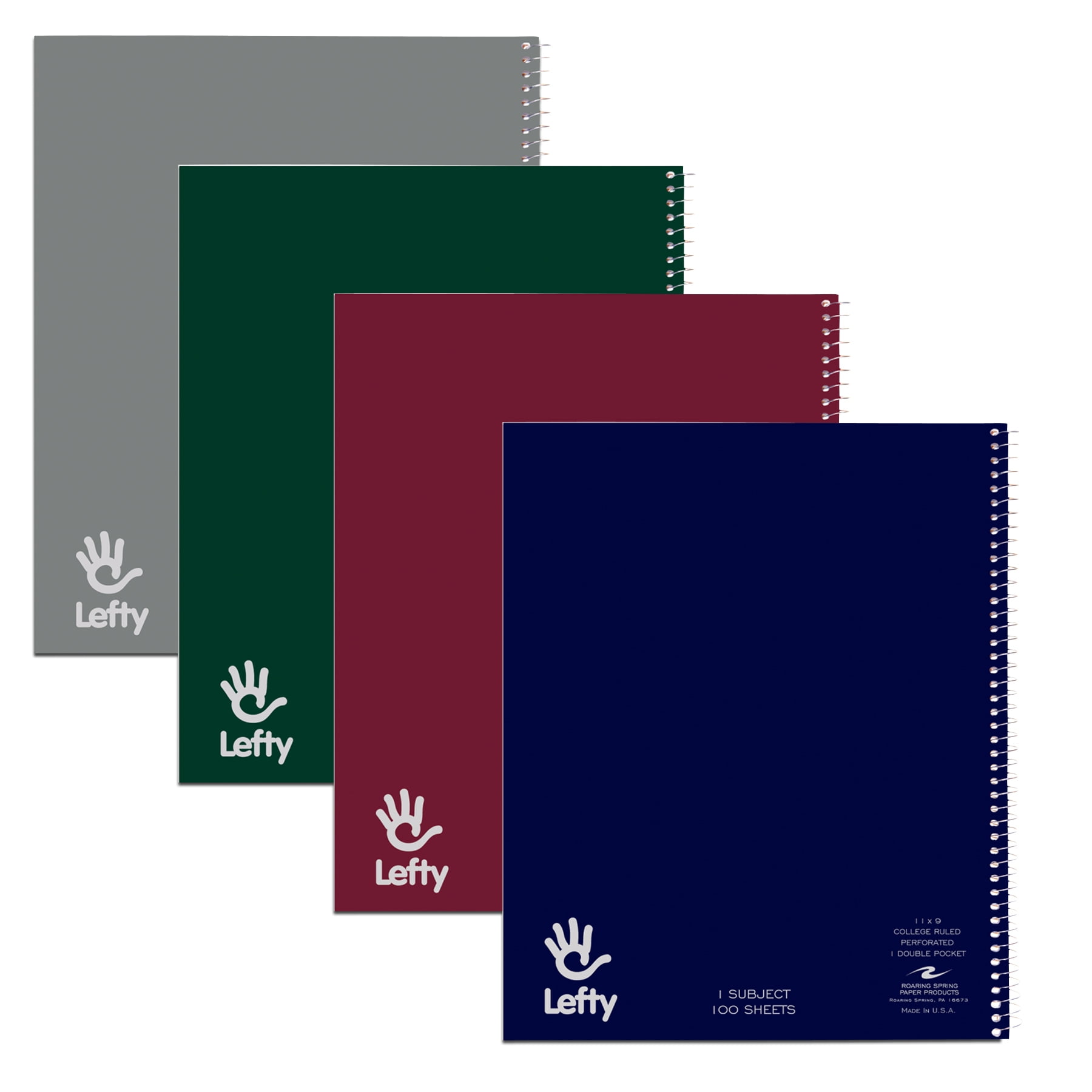 Lefty Notebook 1 Subject, 11' x 9', College Ruled with Margin Perf. Asst