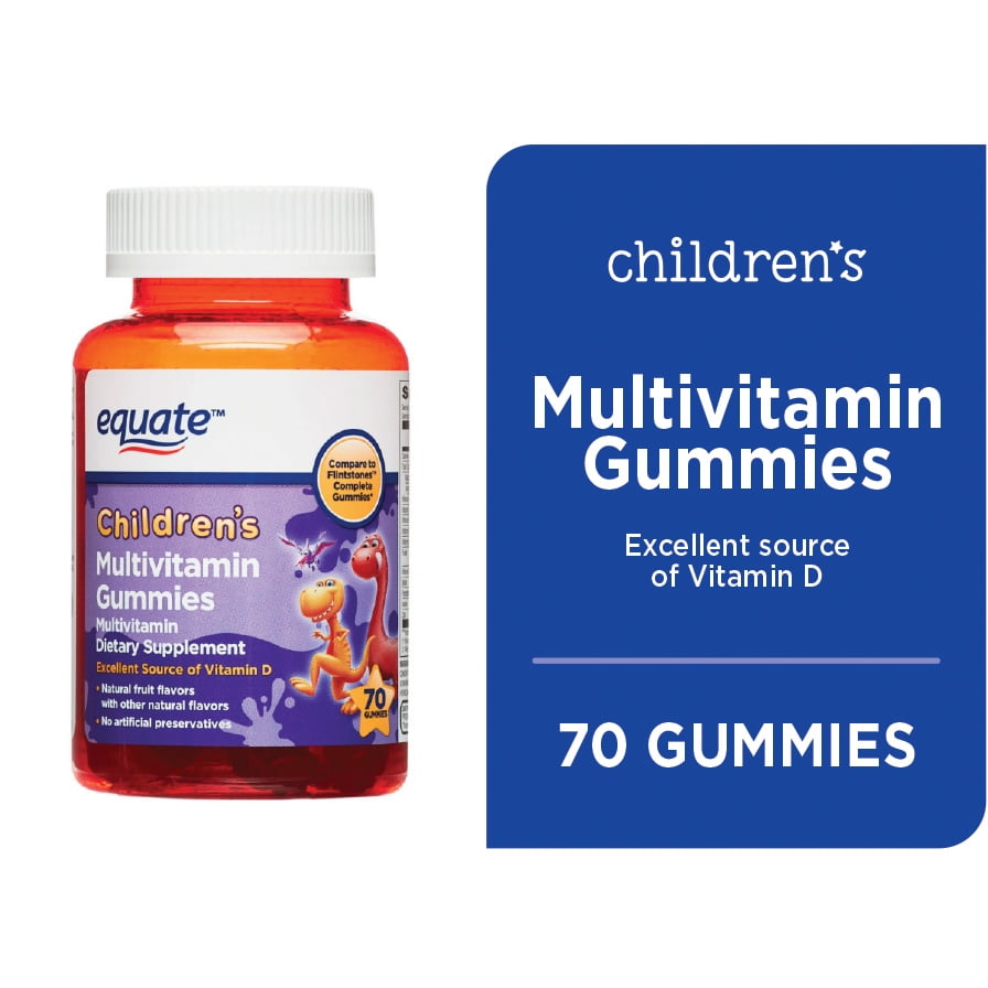 Equate Kids Multivitamin Gummies for General Health, Natural Fruit, 70 Count, Compare to Flintstones Complete Gummies