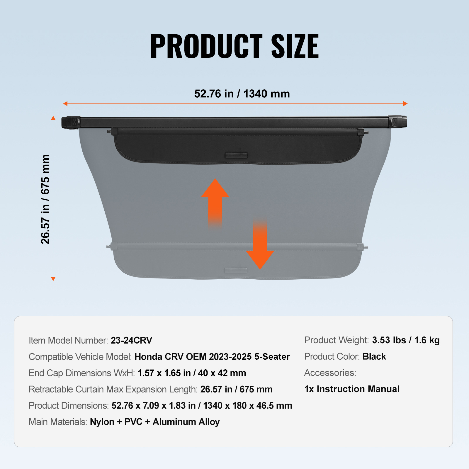 KFFKFF Retractable Cargo Cover for Honda CRV 2023-2025, Enhanced Waterproof Trunk Security Shade for 5-Seater Models, UV-Resistant Rear Cover with Durable Aluminum Alloy and PVC Leather Finish