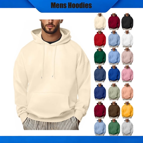 Plus Size Hoodies for Men YTCAMLO Mens 2026 Fall Winter Fashion Casual Solid Pullover Long Sleeve Drawstring Pocketed Hooded Sweatshirt