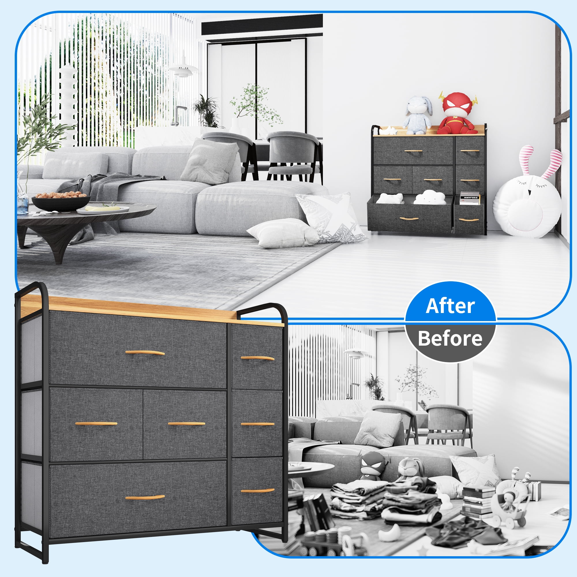 Uforic 7 Storage Dresser,Fabric Drawers Steel Frame & Wooden Top Versatile Organizer for Bedroom, Living Room, Hallway & Closet Dark Gray