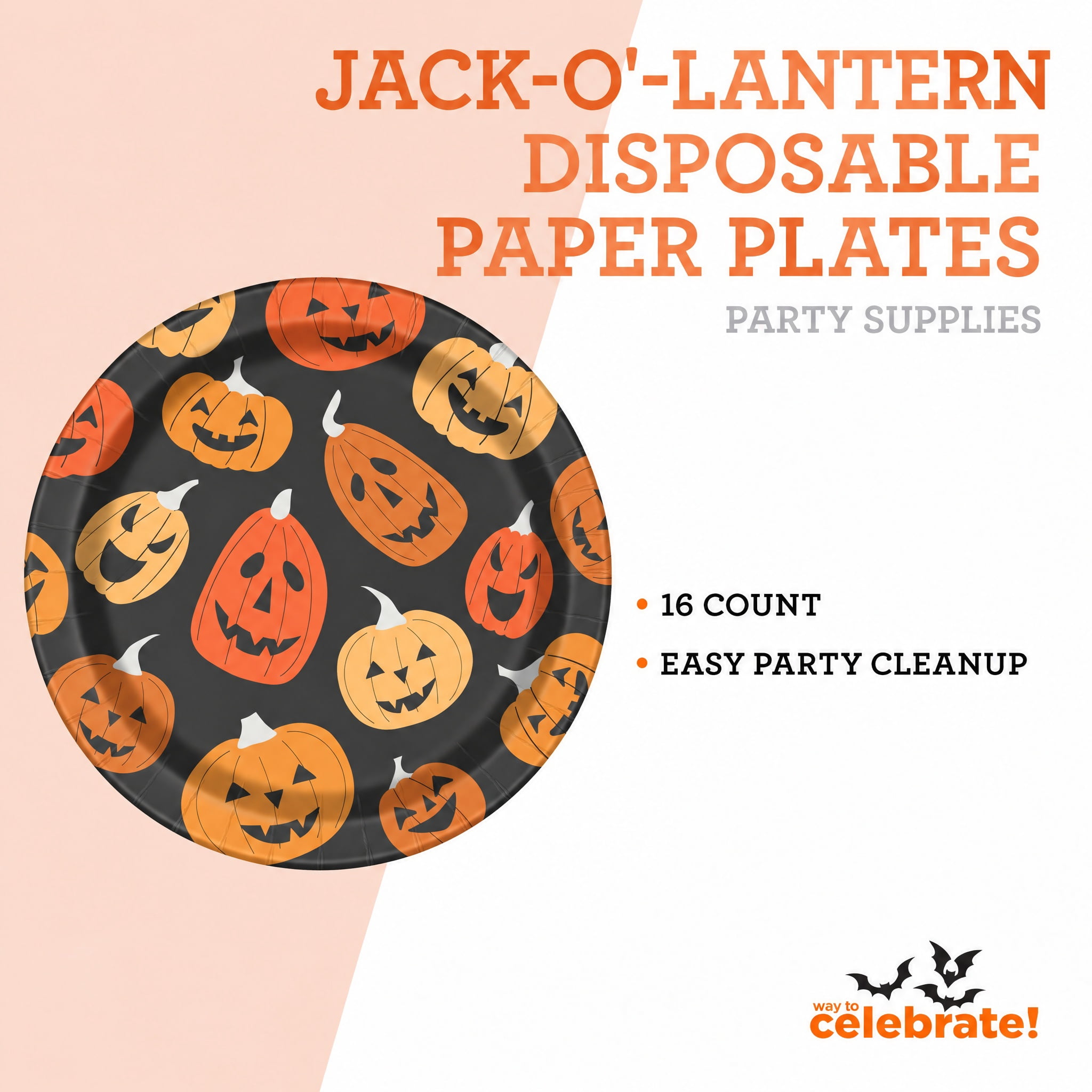 Jack-o'-Lantern Disposable Paper Plates, Multicolor, 8.5", 8 Count, Halloween by Way To Celebrate