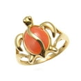 thumbnail image 2 of Genuine natural pink coral ring Hawaiian honu turtle solid 14k yellow gold size 8.5, 2 of 4