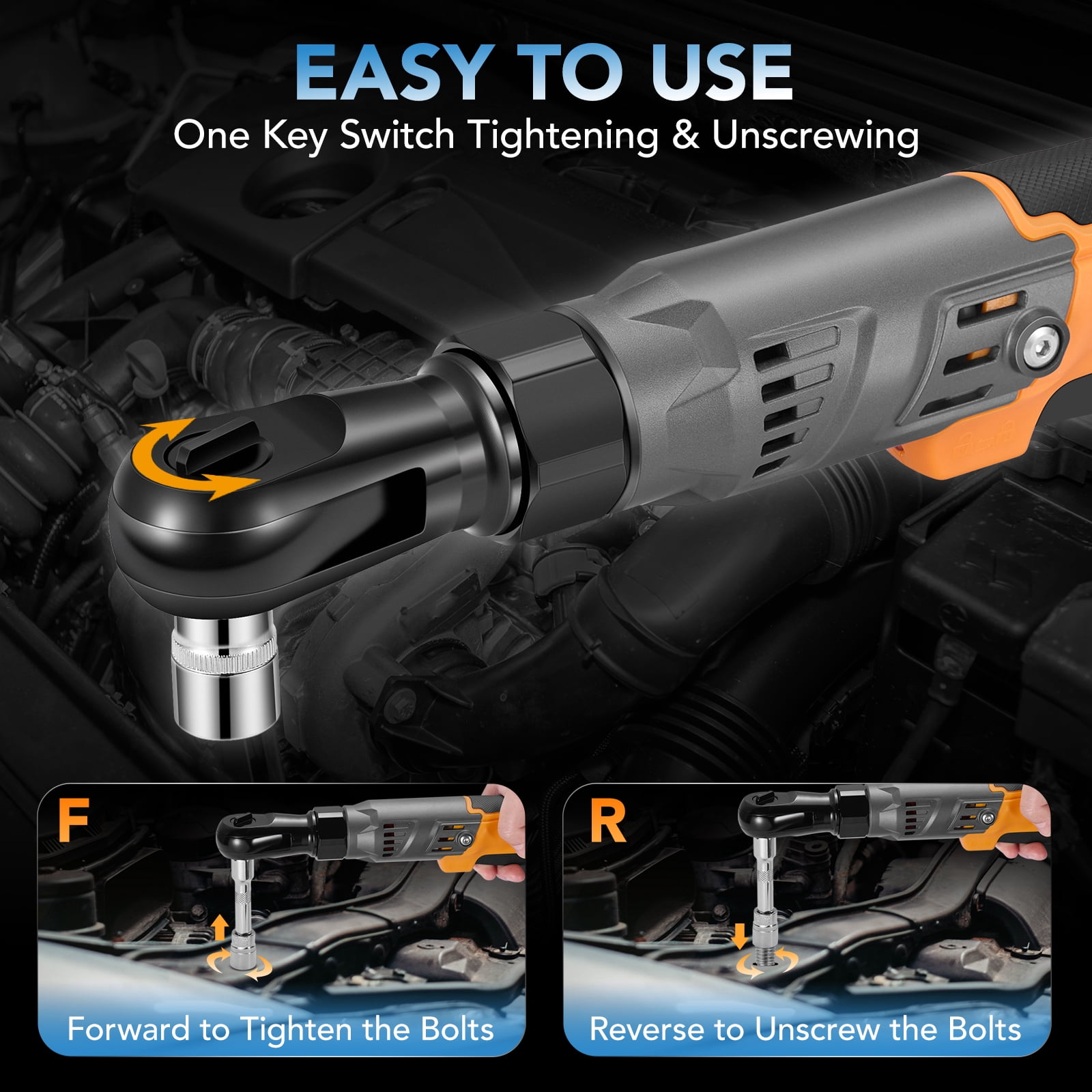 SPEEDWOW 3/8" Cordless Electric Ratchet Wrench Set, 20V 66Ft-lbs(90 N.M) 250RPM Power Ratchet Tool Kit with 2x 2.0A Batteries, Charger & 8 Sockets Brushless Impact Wrench for Vehicles Appliances