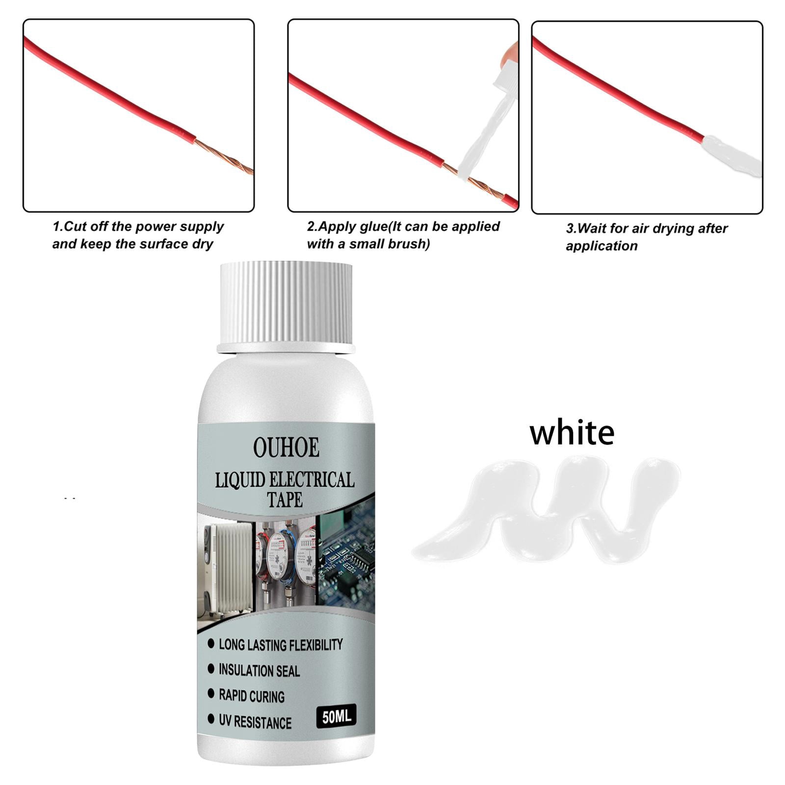 jiaping 5xLiquid Electrical Tape High Temperature Repair Glue for Instruments white 50ml