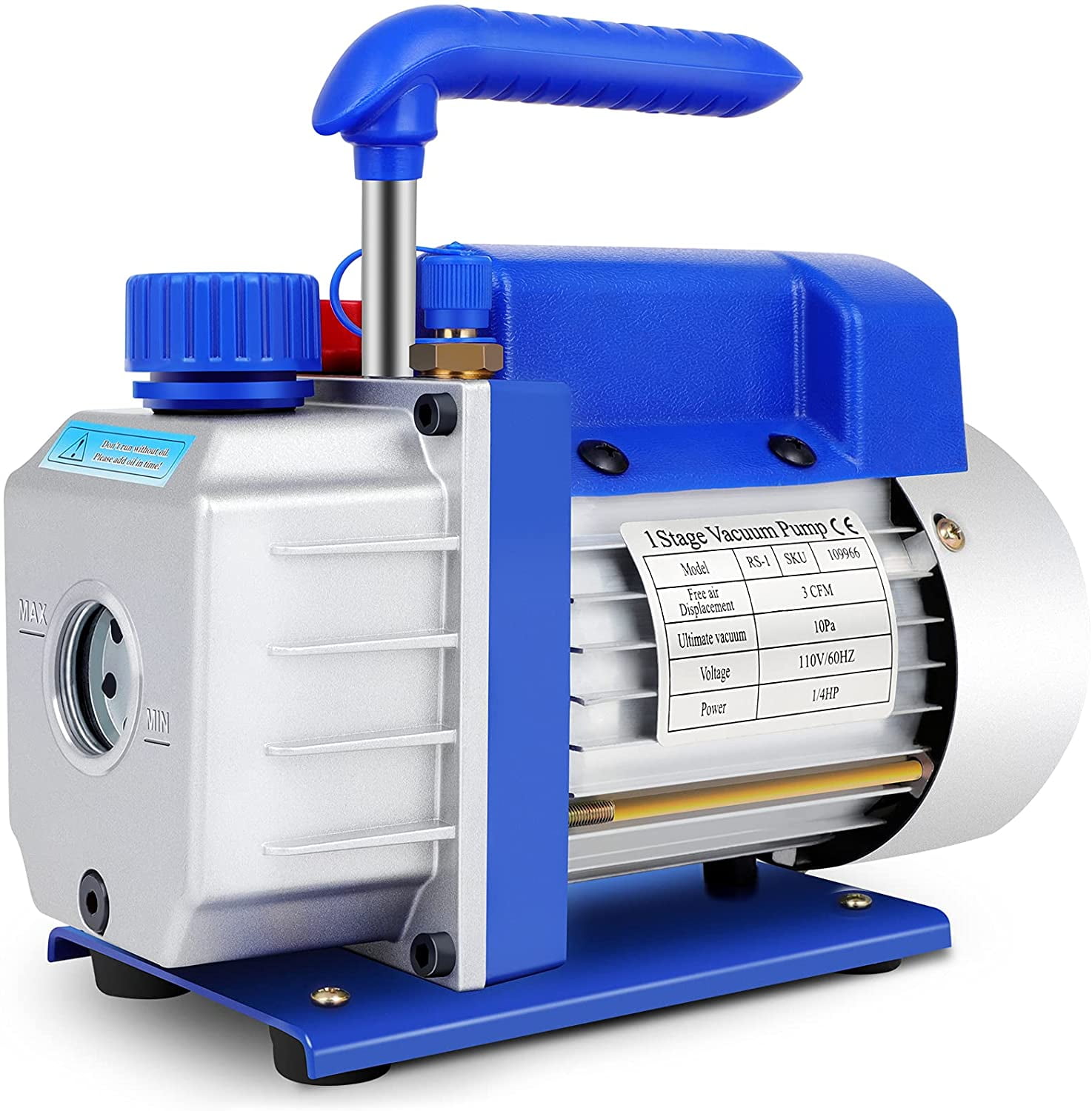 3 CFM Rotary Vane Vacuum Pump (3CFM,1/4HP, 1/4Flare,75 Microns Microns