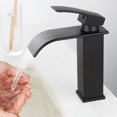 thumbnail image 1 of Grifo de cascada para lavabo, boca ancha, acero inoxidable, tratamiento de espejo, codo cuadrado debajo del mostrador, grifo para lavabo de encimera., 1 of 3