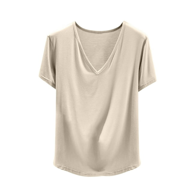 Timegard Hauts d'Été pour Femmes Col en V à Boutons Manches Courtes Couleur Unie Pyjama Confortable Décontracté Hauts