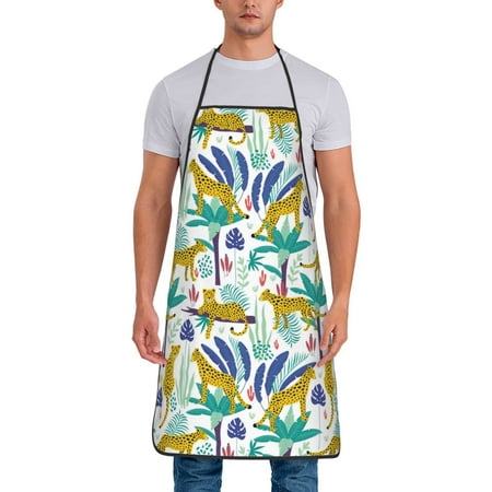 

Aprons for Men Women - summer leopard Cooking Kitchen Apron Chef Apron Waterproof Apron for Painting Pottery Baking BBQ Gardening Salon Gift For women Men