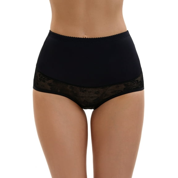 INSPIRE CHIC Women's High Waisted Body Shaper Shapewear Tummy Control Slimming Panties Butt Lifter Lace Briefs Underwear S Black