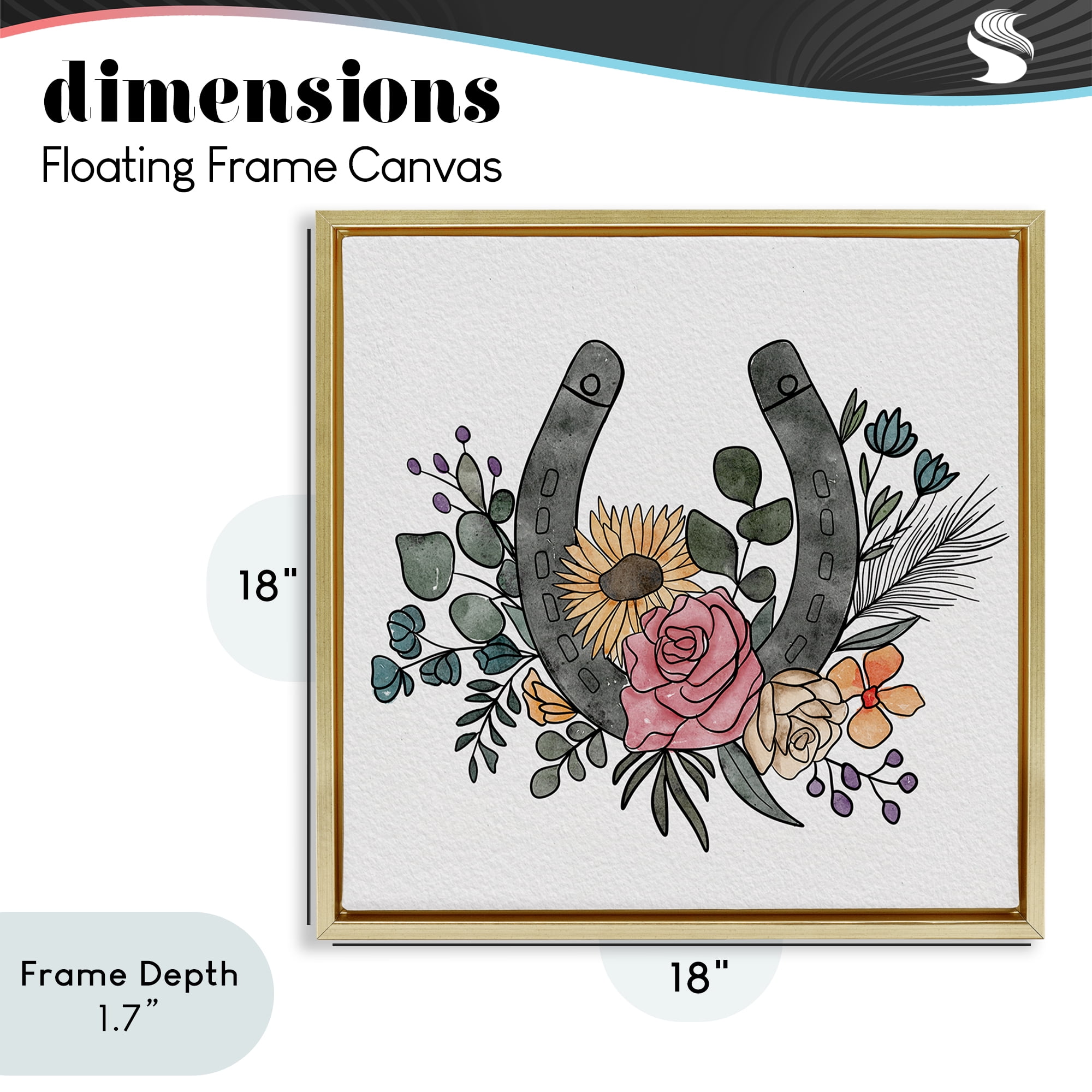 Stupell Industries Boho Floral Horseshoe Gold Framed Floater Canvas Wall Art, design by Alisha Kiara Design