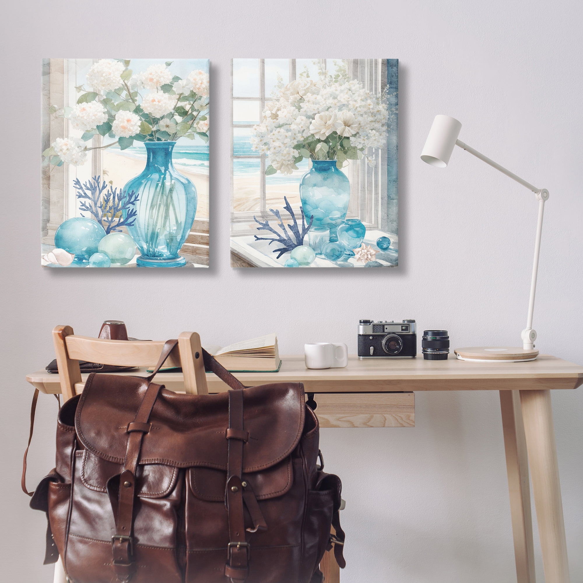 Stupell Industries Sea Glass Coral Beach Bouquet Plants & Flowers Painting Wrapped Canvas Art Print Wall Art, 24 x 30, Set of 2