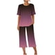 thumbnail image 4 of Conjunto de Pijama de Mujer Estampado Cuello Redondo Camiseta de Manga Corta Y Pantalones, Ropa de Salón con Bolsillos, 4 of 9