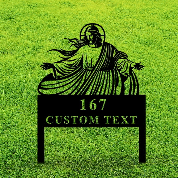 Custom Jesus Art Metal Address Yard Sign-Personalized House Number-Street Name-Ourdoor Lawn Decor-Wedding Baptism Housewarming