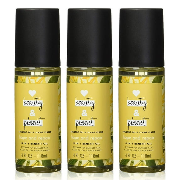Pack of (3) Love Beauty and Planet 3-in-1 Benefit Oil for Unisex, Coconut Oil and Ylang Ylang, 4 Ounce