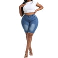 thumbnail image 6 of Gocolloa Women's Plus Size High Waisted Stretchy Jean Shorts 10" Inseam Raw Hem Denim Bermuda Shorts Royal Blue 24W, 6 of 6
