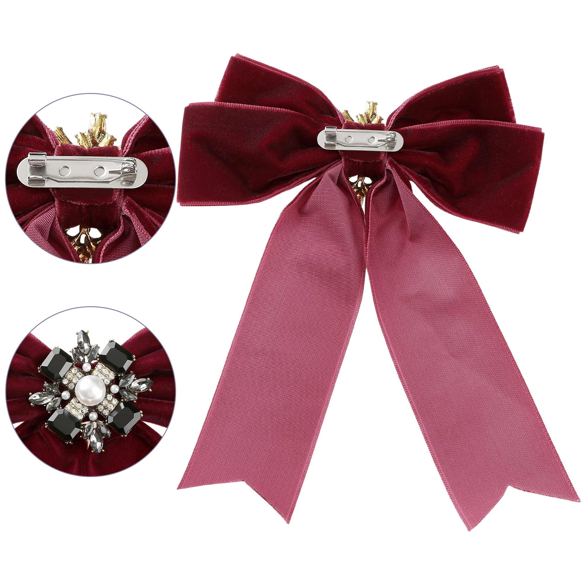 DARING DIVA Women's Elegant Velvet Pre-Tied Bow Tie with Rhinestone Red