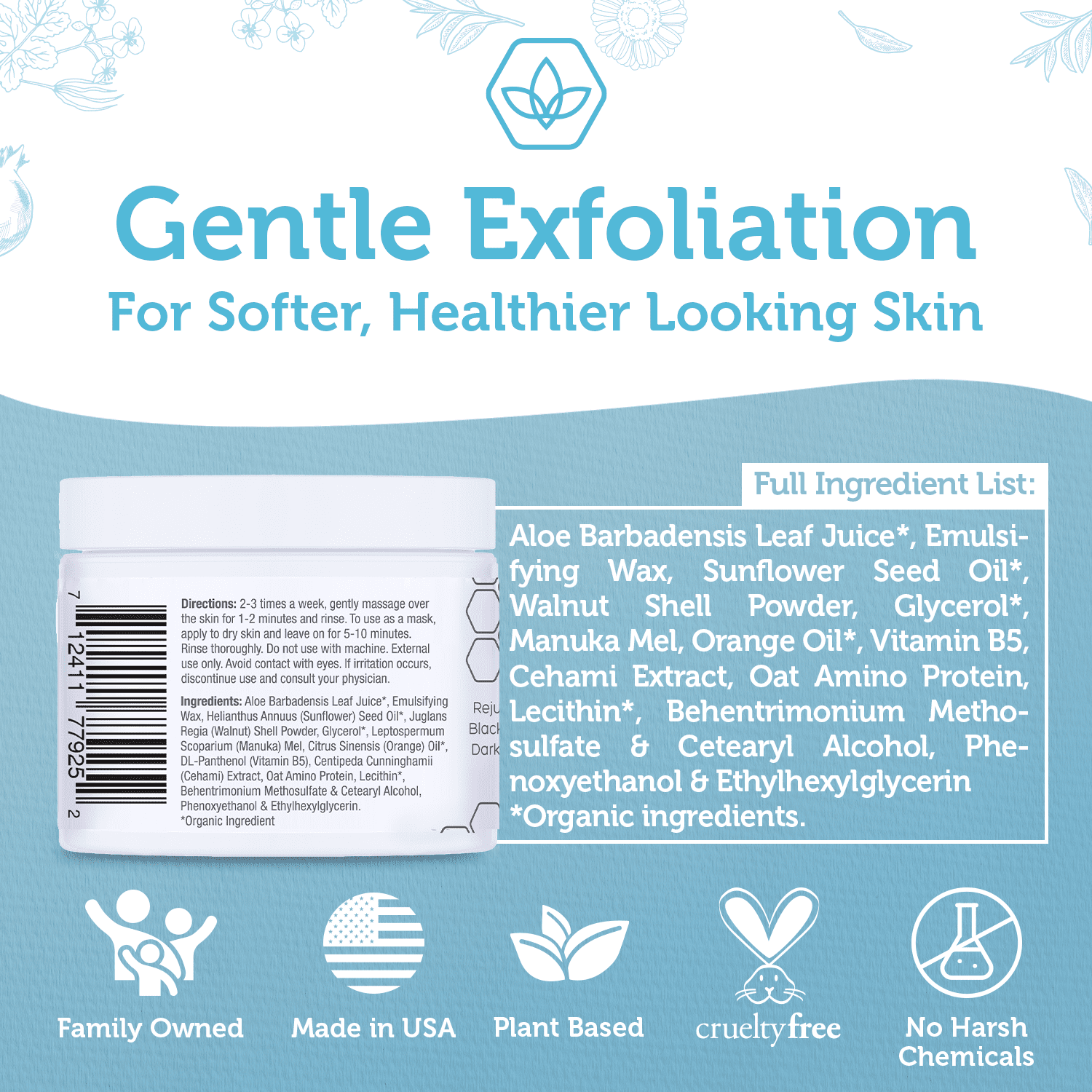 Era Organics Microdermabrasion Facial Scrub & Face Exfoliator - Spa Quality Exfoliating Face Mask with Manuka Honey & Walnut - Moisturizing Facial Exfoliant for Dry Skin, Blackheads, Wrinkles, Acne +
