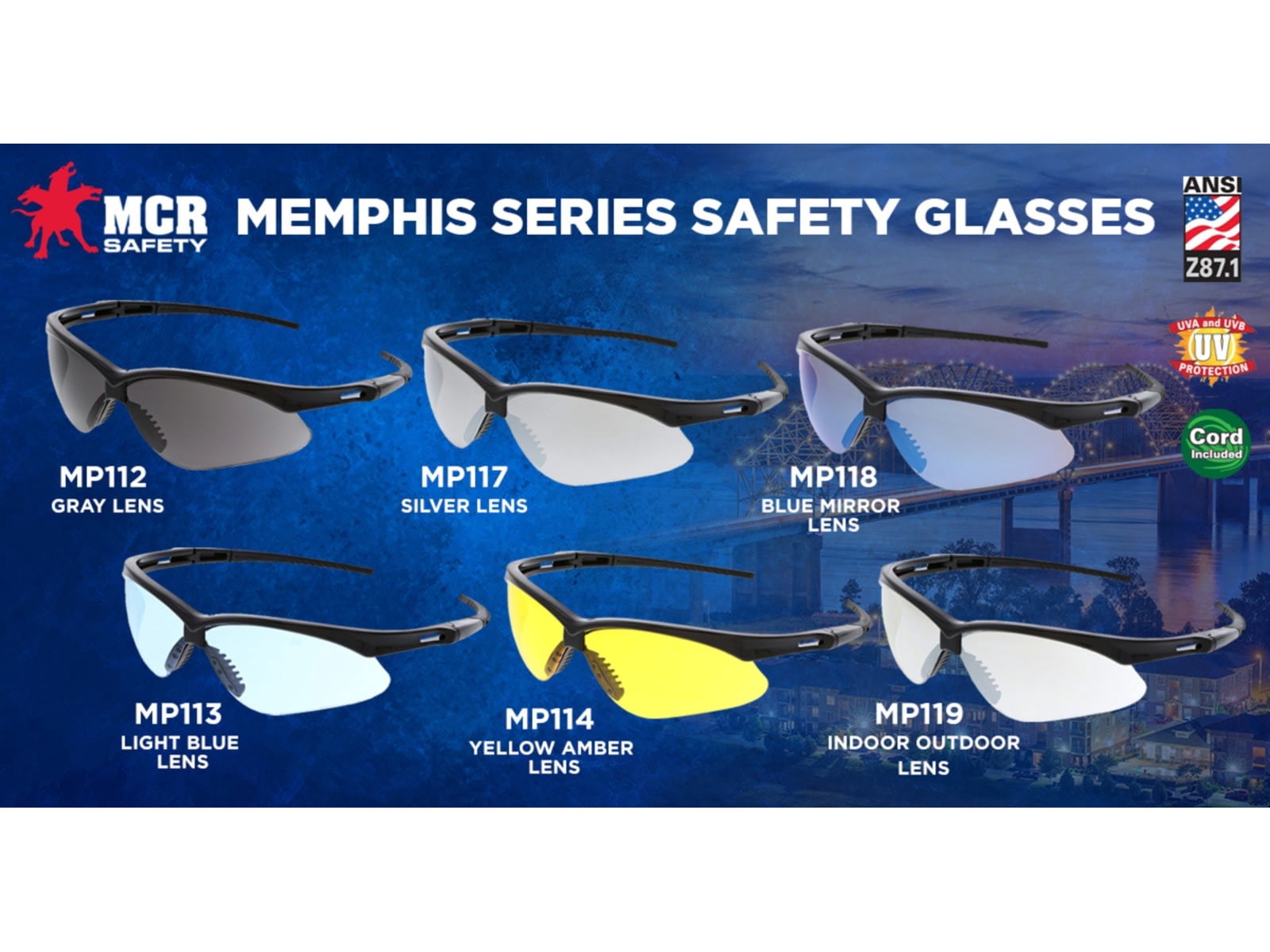 MCR Safety 135-MP112 Memphis MP1 Safety Glasses Black Frame, Gray - Pack of 12