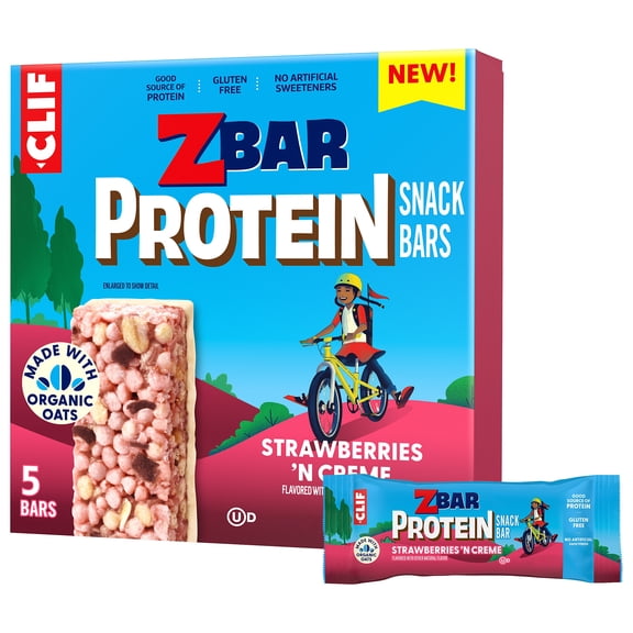 Zbar Protein Strawberries 'N Creme Snack Bars, Gluten Free Protein Bars, Snacks for Kids, 5 count