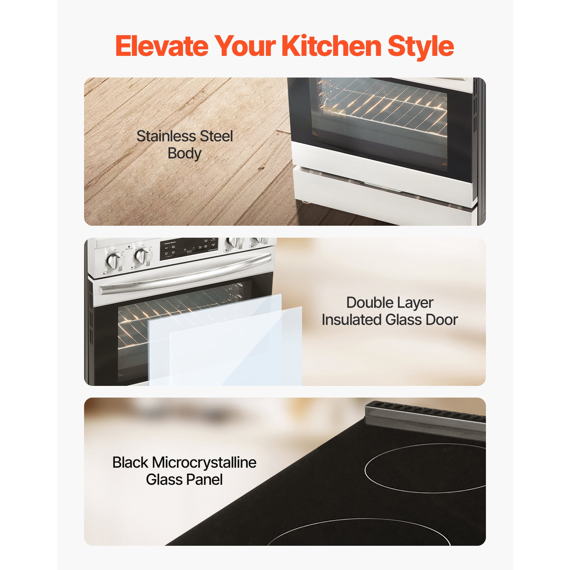 KFFKFF 30-inch Electric Range Oven, 4.8 Cu. Ft. Freestanding Stainless Steel Stove, Features 4 Cooktop Burners, Timer, Convenient Racks, Storage Drawer, Silver Finish (No power cord)