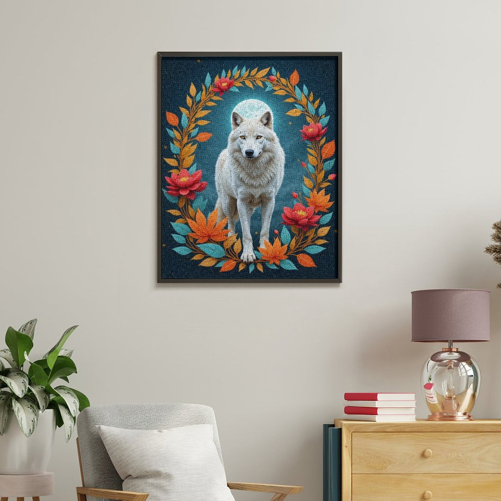 Paint By Numbers Kit for Adults Beginner - DIY Wolf Moon Floral Night Art Canvas Painting Kits for Adults, Frameless Paint By Number for Adults for Home Wall Decor 16x20 Inch