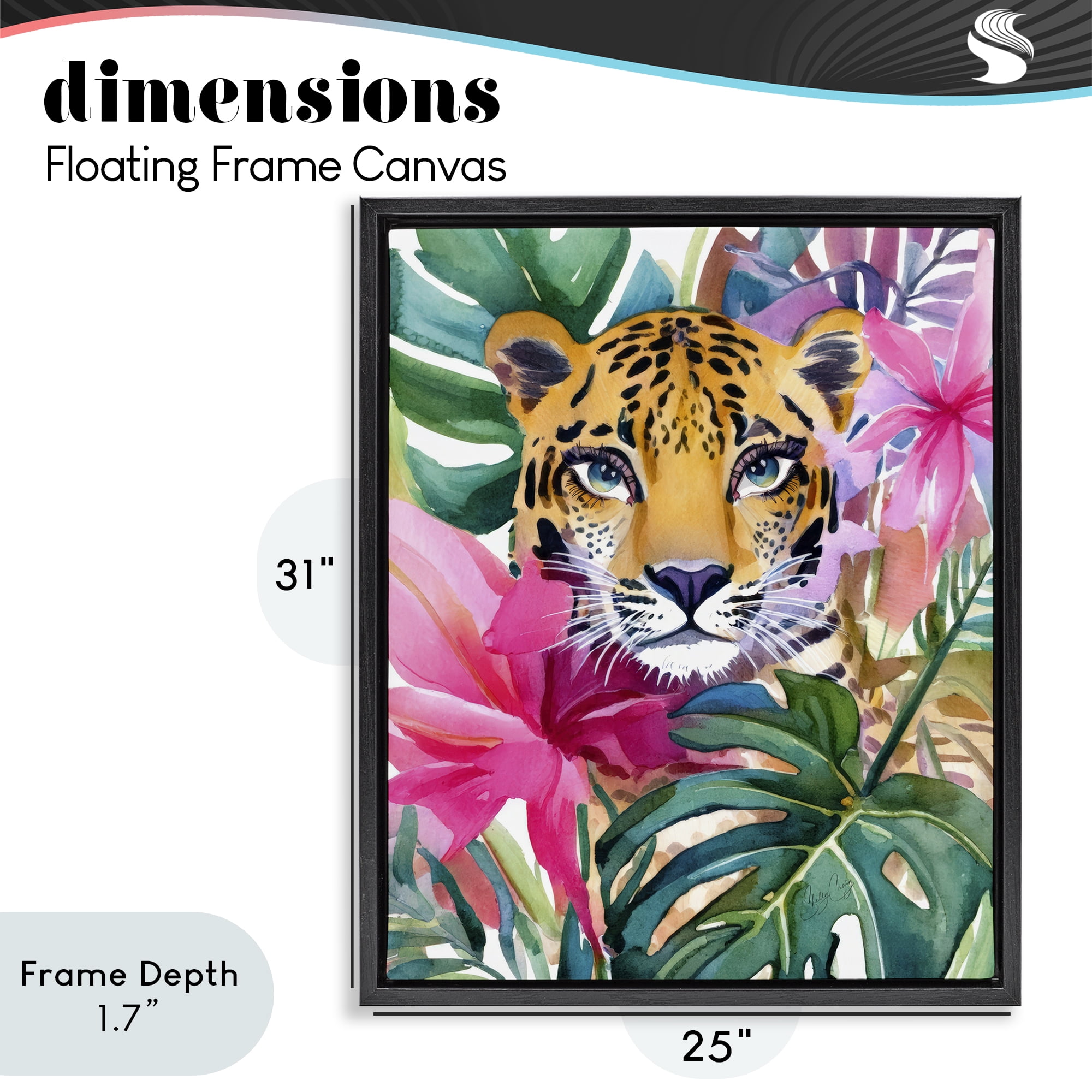 Stupell Industries Tropical Tiger Peeking Black Framed Floater Canvas Wall Art, design by Shelly Craig