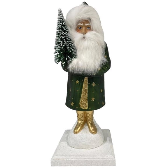 Schaller 242011 14 x 5.5 x 5.5 in. Paper Mache Candy Container - Santa in Dark Green with Gold Stars