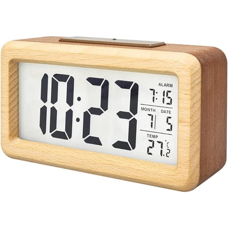 Wooden Digital Battery Operated Alarm Clocks for Bedrooms, Beside, Table, Desk Alarm Clocks, Digital Alarm Clock Wooden Large LED,(natural wood color)