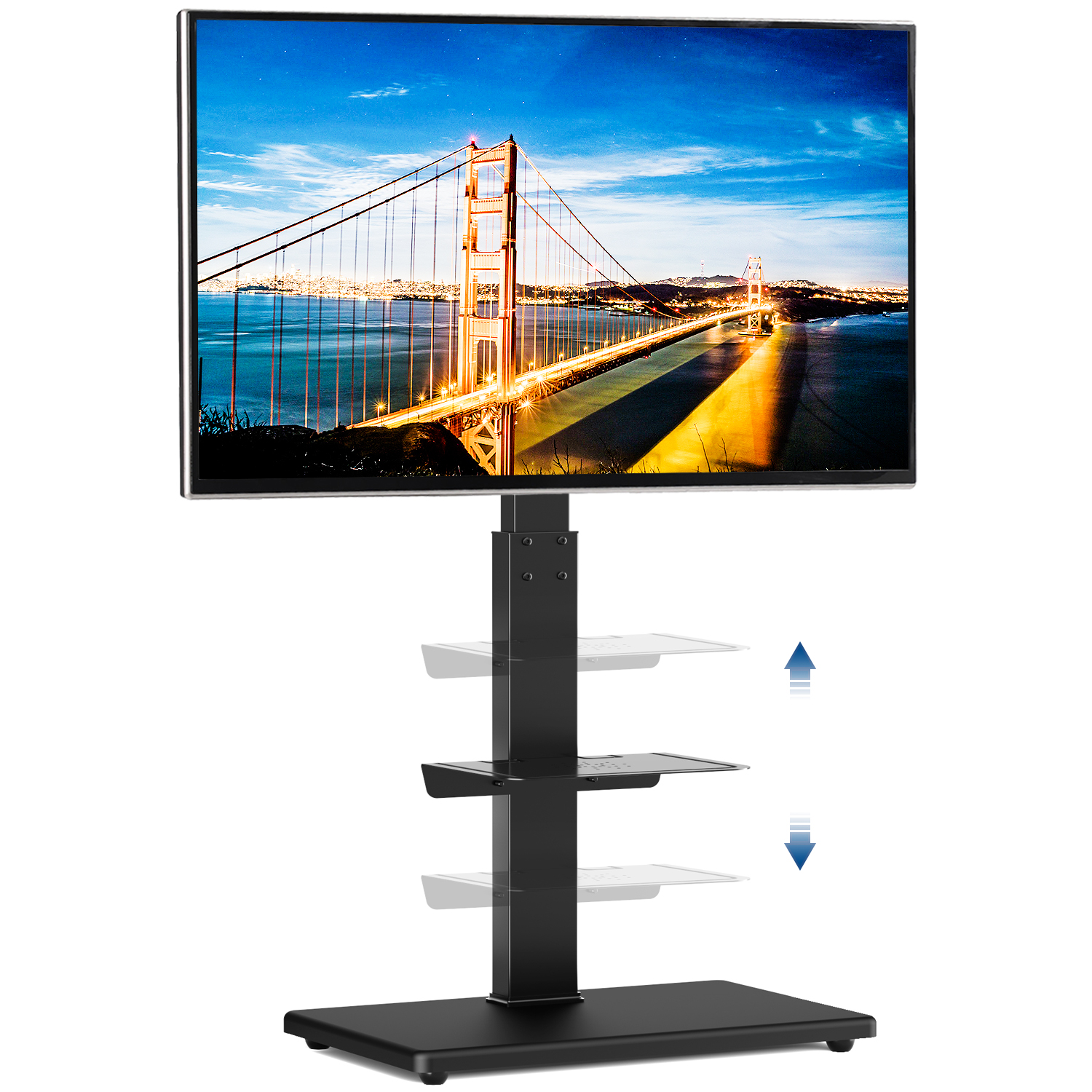 Modern Black Floor TV Stand for TVs up to 65 inch Black Metal