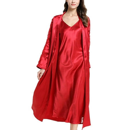 

Caitzr Women s Satin Nightgown with Robes Set 2 Piece Cami Dress Nightwear