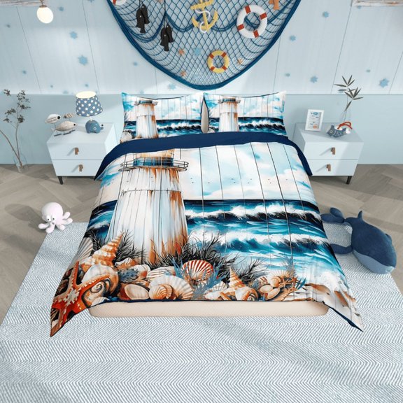 Erosebridal White Lighthouse Comforter Cover Twin,Ocean Theme Bedding Twin Size,Lodge Cabin Duvet Cover Twin,Ultra Soft Sea Bedroom Decoration,Reversible,2-Piece(No Comforter)