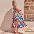 thumbnail image 4 of Fridja Fleurs Femmes Pois Print Robe Sans Manches Col Carré Floral Longue Robe, 4 of 7