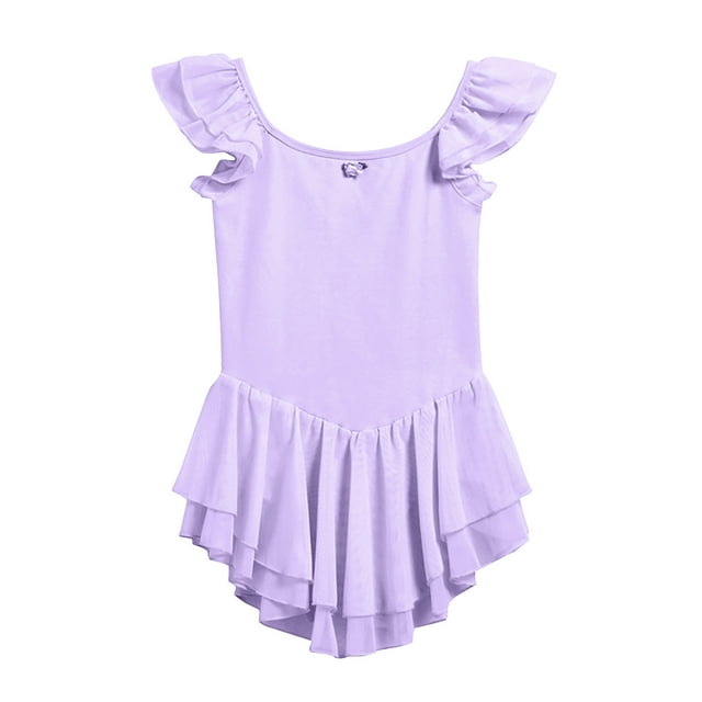 Timegard Toddler Girls Clothes Ruffle Cap Sleeve Leotards Dance Dresses Outfit Ballerina with Mesh Skirt