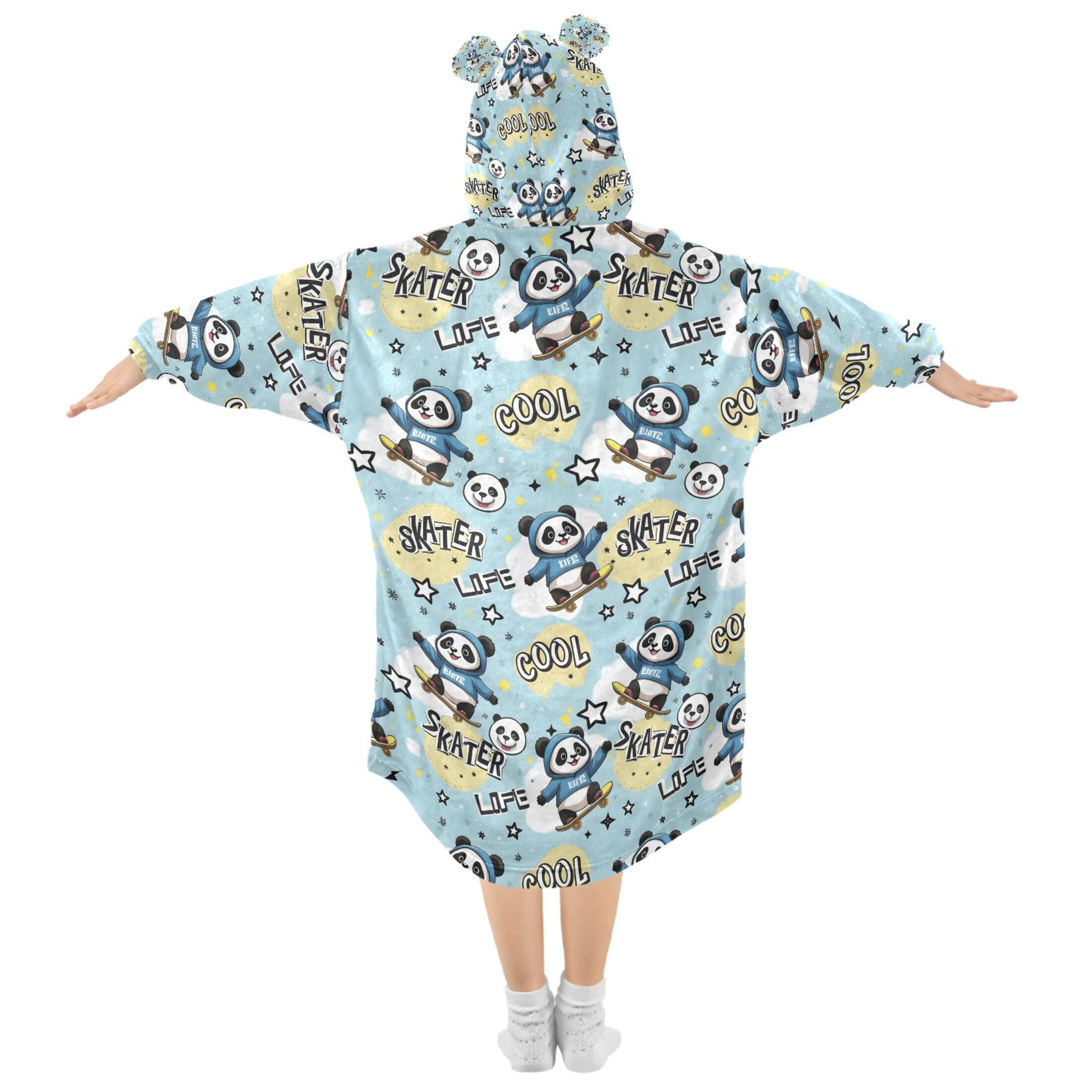 joogoo Wearable Blanket Hoodie for Cartoon Pandas Skating Oversized Sherpa Hooded 3-14 YR M