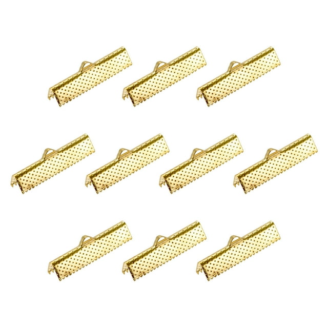 Unique Bargains 160Pack Ribbon Crimp Clamp Ends 30mm Cord End Clasp for DIY Craft Gold Tone