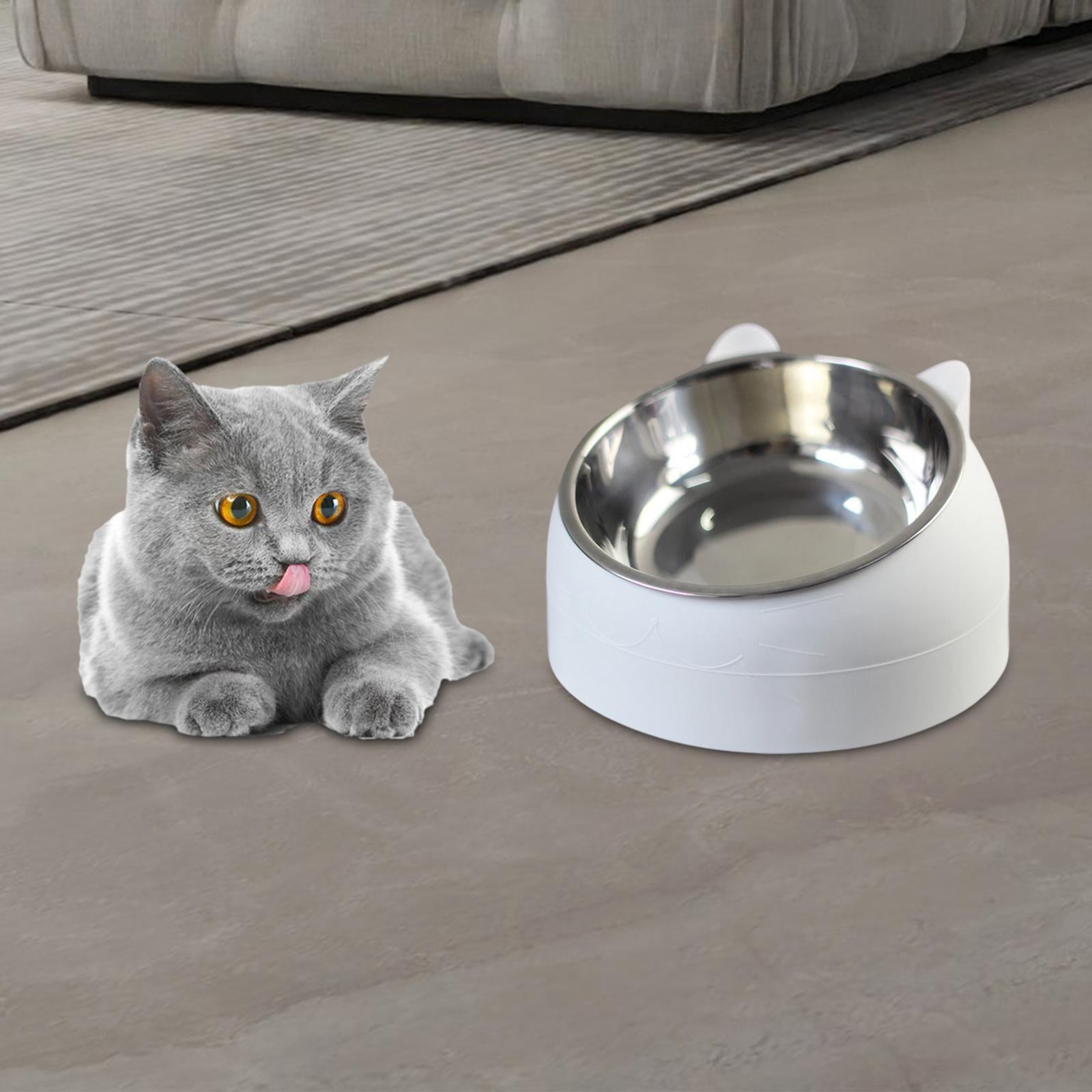 2x Metal Raised Cat Dog Bowls Container Feeding Dish Tilted Elevated Non Slip Neck Protective Bowl Indoor Cats Pet Feeder Pets Supplies Blue white