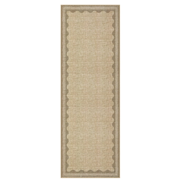 2x6 Runner Rug Washable Long Non Slip Carpet Runner Foldable Non Slip Bordered Accent Rug Non Shedding Low Pile Stain Resistant Indoor Mat for Laundry, Kitchen, Bathroom, Beige Gray