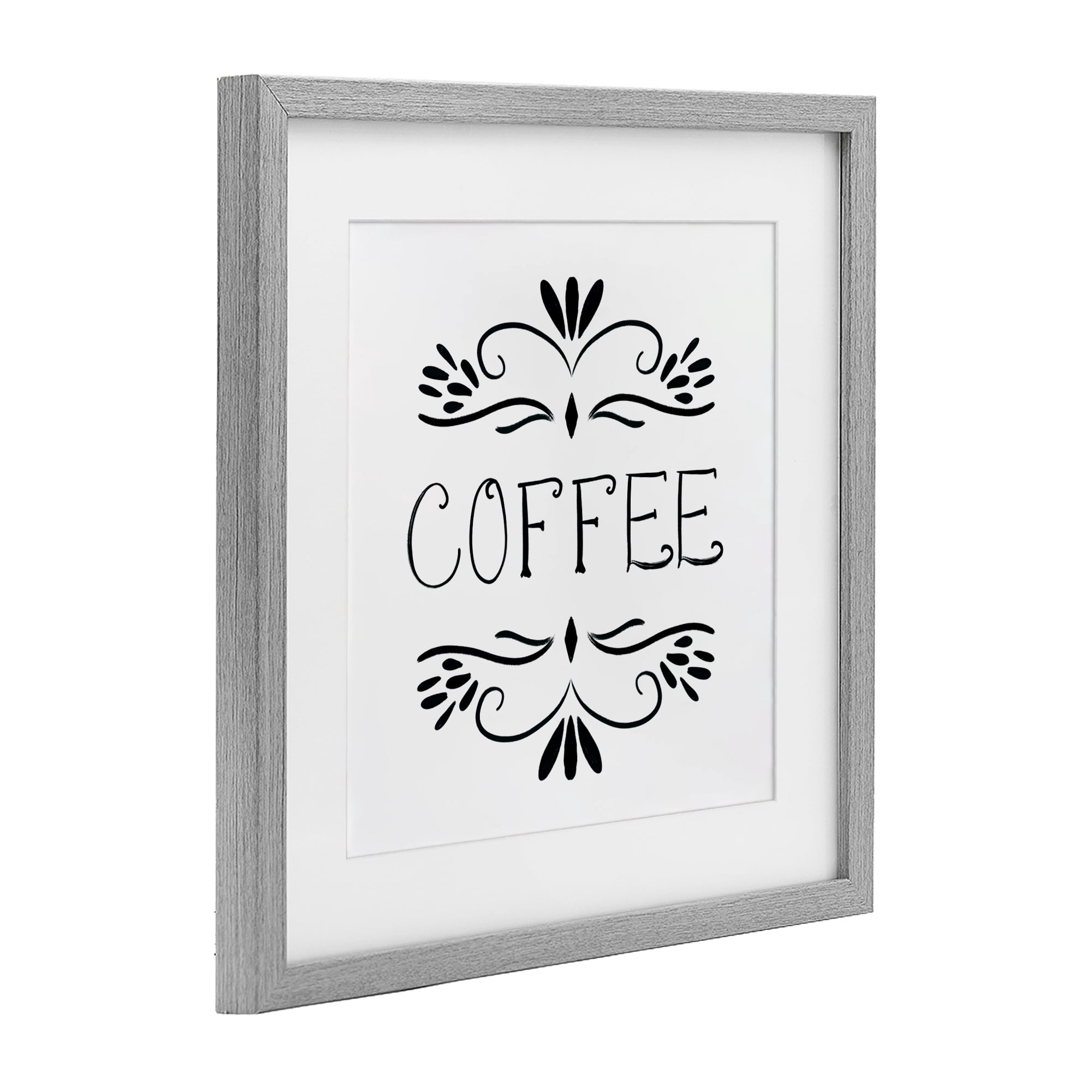 Stupell Industries Coffee with Floral Emblems Gray Framed Print Under Glass, design by Lucille Price