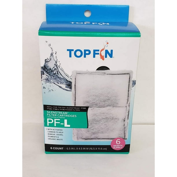Top Fin Silent stream Large Filter Cartridges Refill PF20, PF30, PF40 and PF75 Power Filters 6.5in x 4.5in (6 Count) - Walmart.com