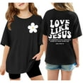 thumbnail image 2 of Girls T Shirts Size 5-6 Short Sleeve Casual Round Neck Fashion Cute Print T-Shirt Soft and Comfortable Oversized Pullovers(Letter, X04-Black, 5-6 Years), 2 of 6