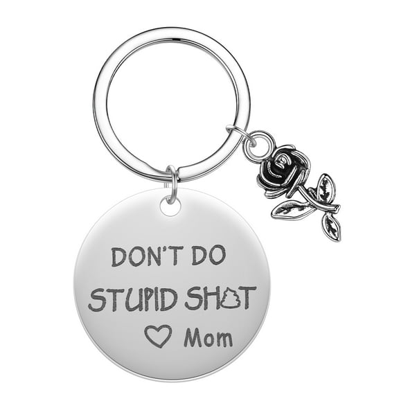 Custom Stainless Steel Engraved Letters Rose Keychain Birthday Christmas Keyring Don't Do Stupid Key Chains Jewelry Gift