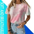 thumbnail image 2 of Femmes T-shirt Col Rond Manches Courtes T-shirt Manches Tie-dye Imprimé Casual Top, Rose, L, 2 of 6