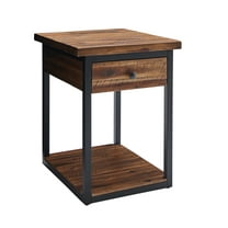 Alaterre Furniture Claremont Rustic Wood End Table with Drawer and Low Shelf