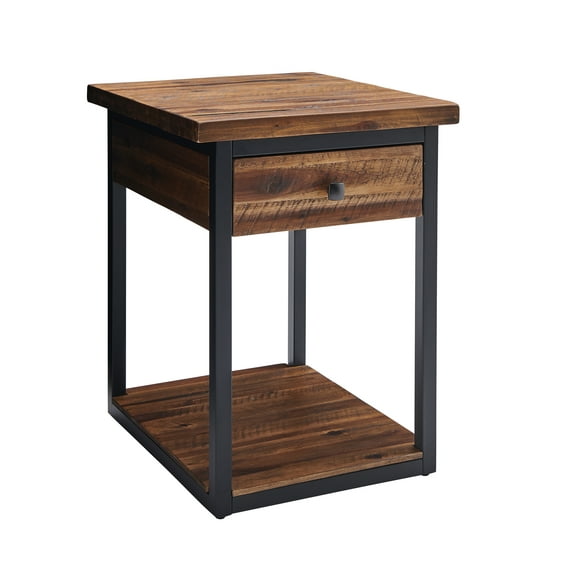 Alaterre Furniture Claremont Rustic Wood End Table with Drawer and Low Shelf