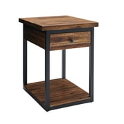 Alaterre Claremont Rustic Wood End Table with Drawer and Low Shelf
