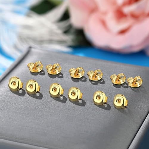 Silver Earring Backs Replacements - Hypoallergenic Earring Backs for Studs, Secure Ear Locking for Stud Earrings Ear Nut for Posts, 6 PCS Gold 6 PCS White Gold